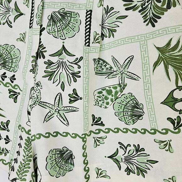 New Midnight Sky White Green Shell Print High Waist Shorts Small Coastal Resort - Picture 7 of 13